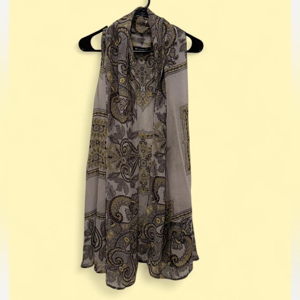 INC International Concepts Silk Gray and Yellow Paisley Long Vest